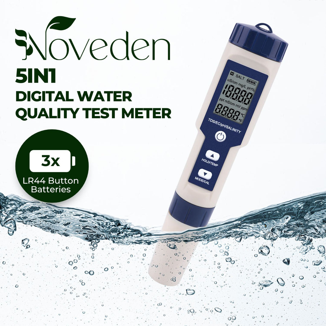 NOVEDEN 5 in 1 Digital Water Quality Test Meter(White+Blue)