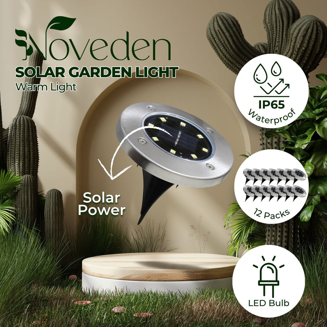 NOVEDEN 12 Pack Waterproof Solar LED Light (Warm)