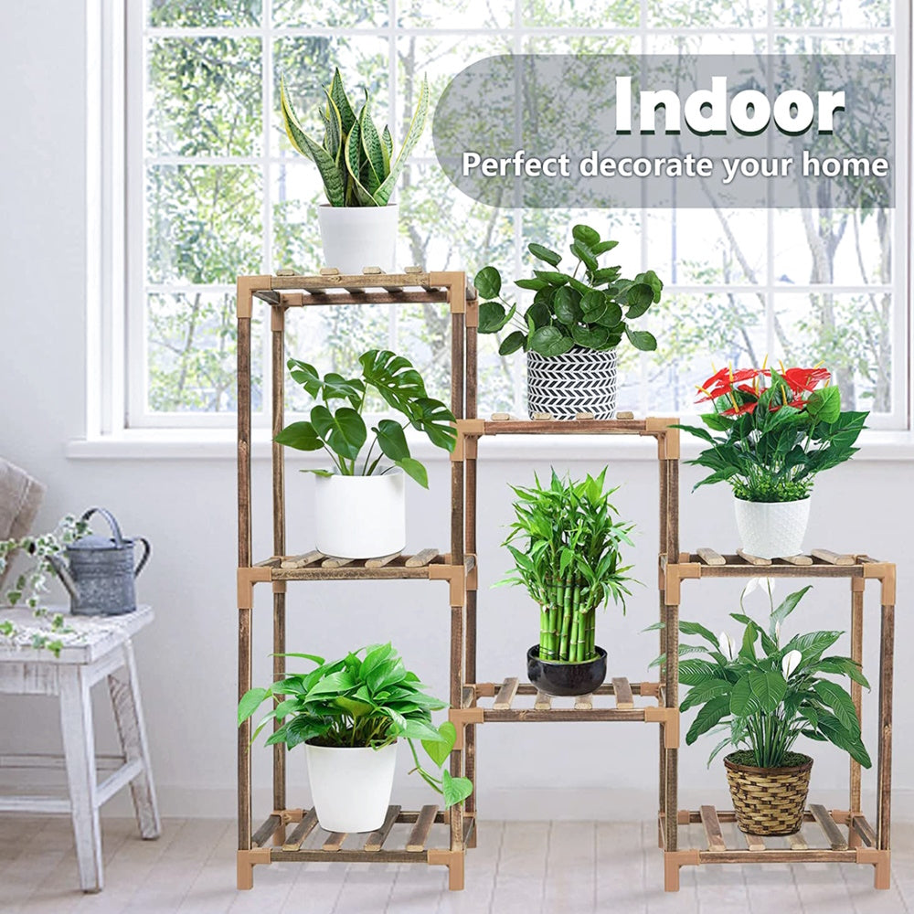 NOVEDEN Wood Plant Stand Indoor Outdoor (3 Tiers 7 Potted Ladder)