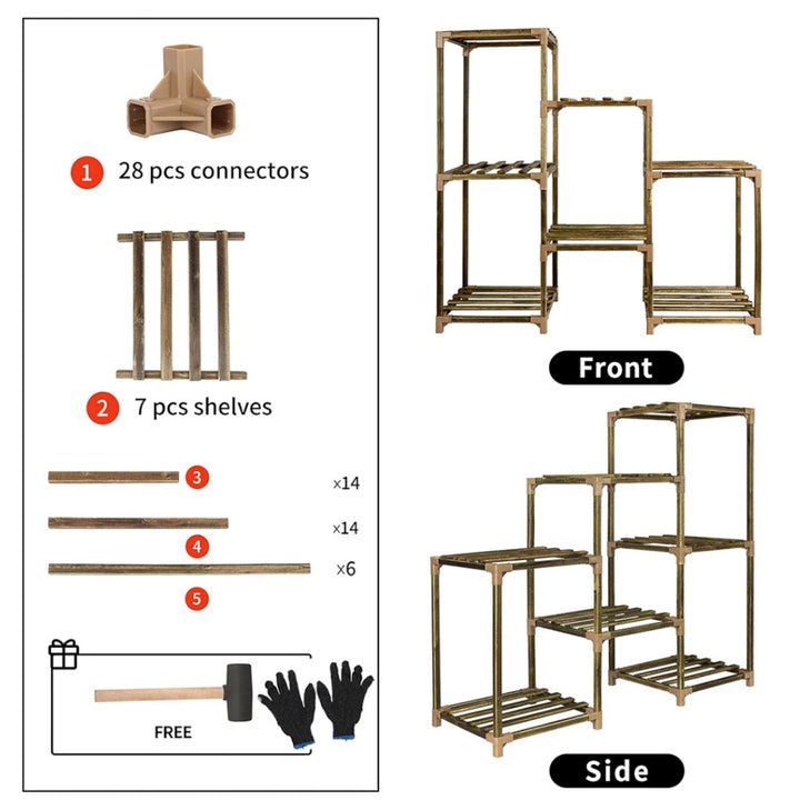 NOVEDEN Wood Plant Stand Indoor Outdoor (3 Tiers 7 Potted Ladder)