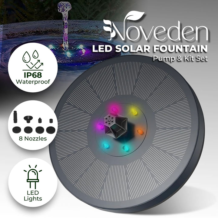 NOVEDEN Solar Fountain Water Pump for Bird Bath with RGB Color LED Lights (Black)