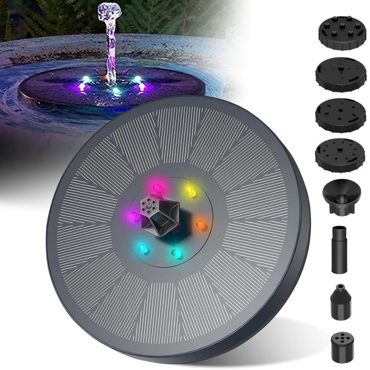 NOVEDEN Solar Fountain Water Pump for Bird Bath with RGB Color LED Lights (Black)