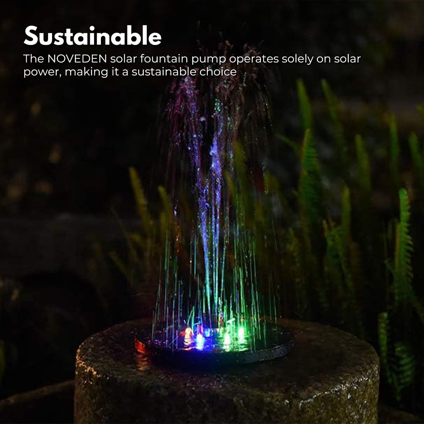 NOVEDEN Solar Fountain Water Pump for Bird Bath with RGB Color LED Lights (Black)