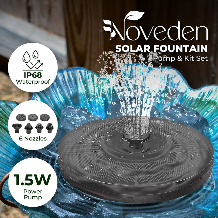 NOVEDEN 16cm 1.5W Solar Fountain Water Pump for Bird Bath (Black)