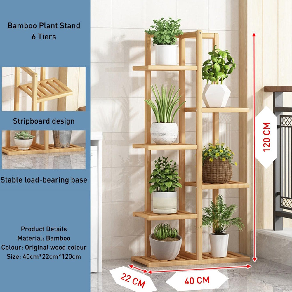 NOVEDEN Bamboo Plant Stand Rack 6 tier 7 Potted (120CM)