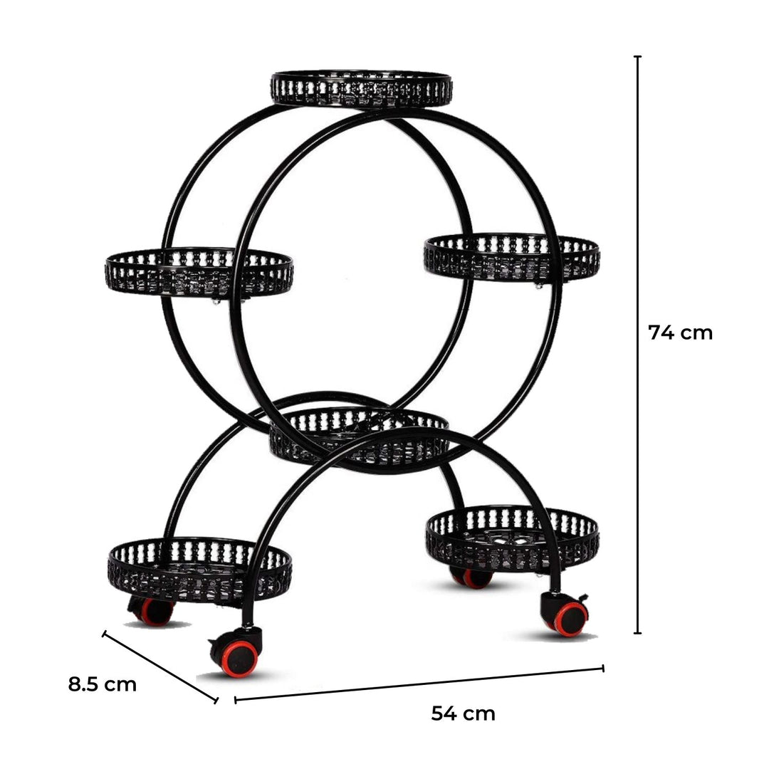 NOVEDEN 4 Layer 6 Pots Flower Holder Plant Stand Shelf with 4-Wheel (Black)