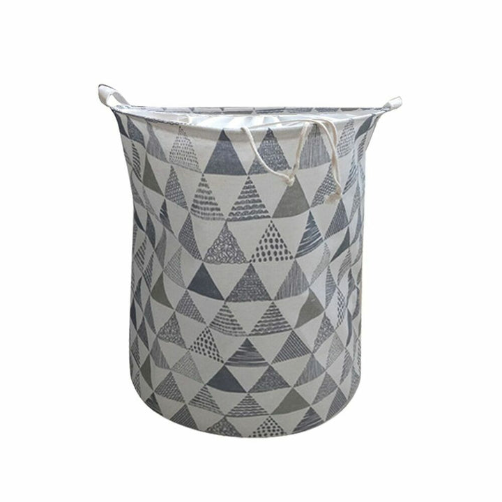 GOMINIMO Laundry Basket Round Foldable with Cover (Grey Triangle)