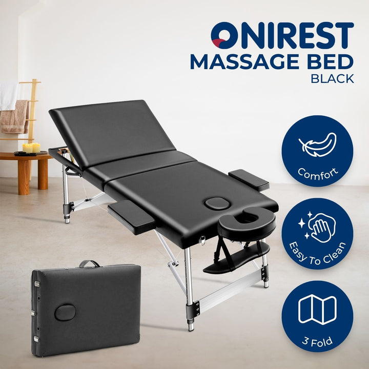 ONIREST 3 Fold Adjustable Portable Massage Bed (Black)