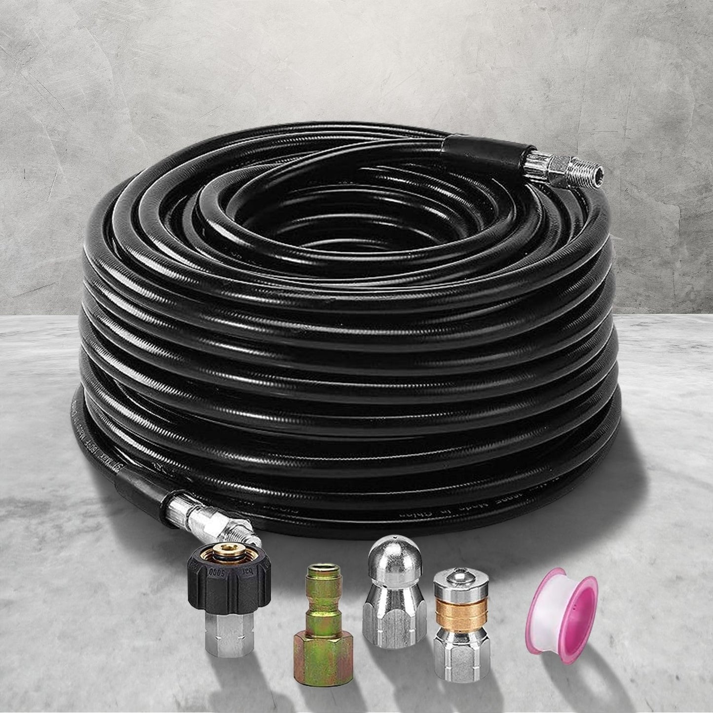 RYNOMATE High Pressure Washer Black Hose with M22 Coupling and Rotating Nozzle (30.5M/100FT)