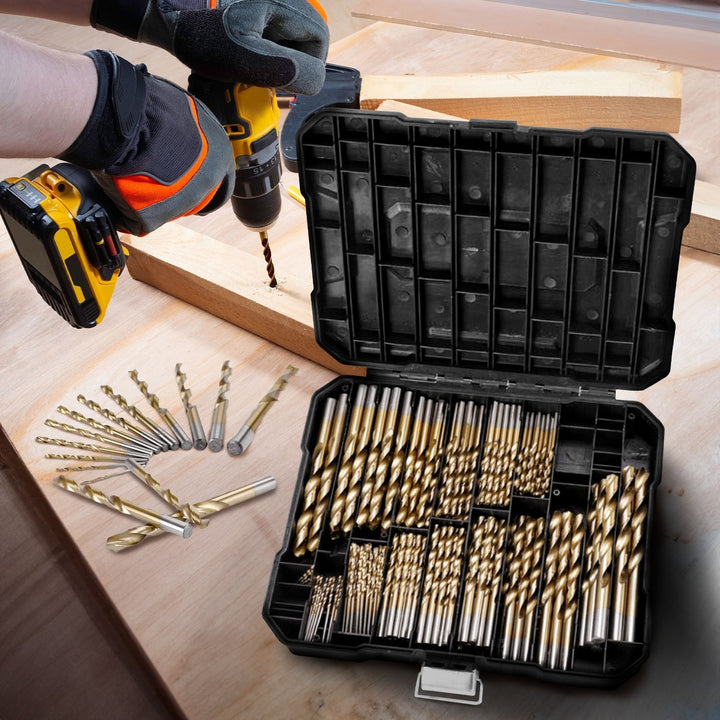 RYNOMATE 230 pcs Drill Bits Set with Black Plastic Case (Gold)