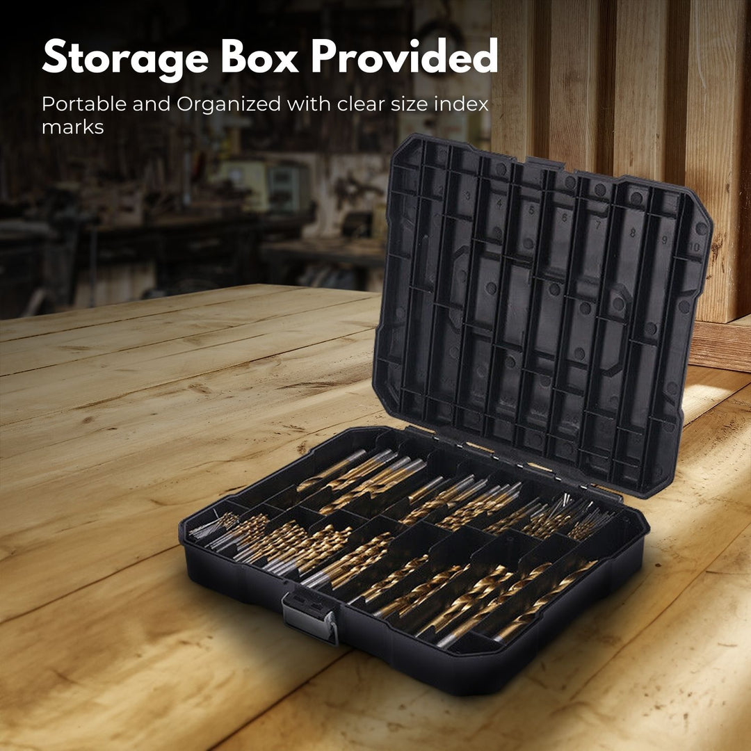 RYNOMATE 230 pcs Drill Bits Set with Black Plastic Case (Gold)