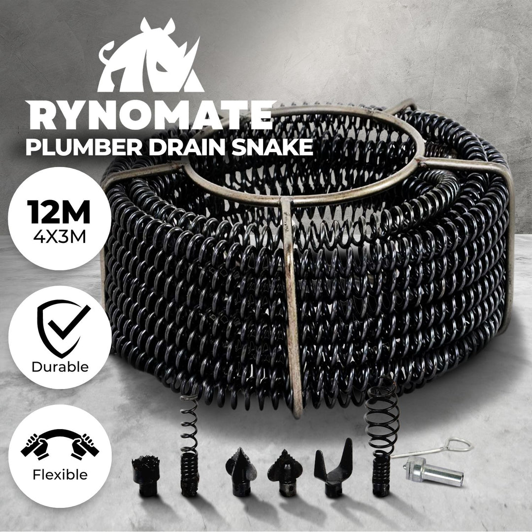 RYNOMATE Plumber Drain Snake Pipeline Sewer Cleaner with Drill Bit Tool (Black)