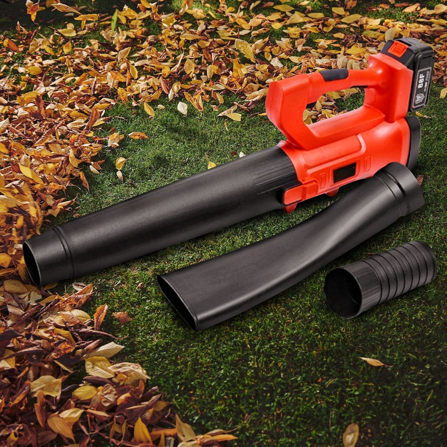 RYNOMATE 18V Cordless Leaf Blower with Lithium Battery and Charger Kit (Red and Black)