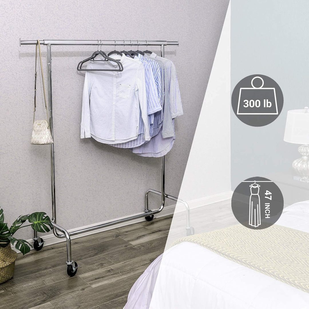 SONGMICS Heavy Duty Clothes Rack on Wheels Metal Chrome Extendable