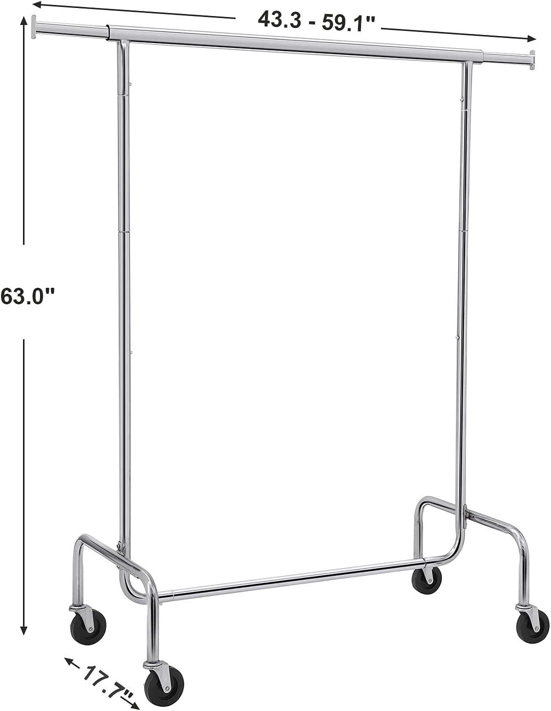 SONGMICS Heavy Duty Clothes Rack on Wheels Metal Chrome Extendable