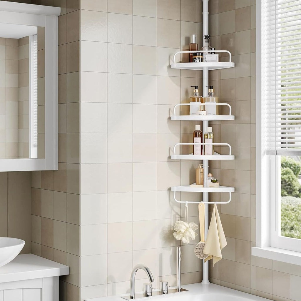 SONGMICS Adjustable Bathroom Corner Shelf with 4 Trays White