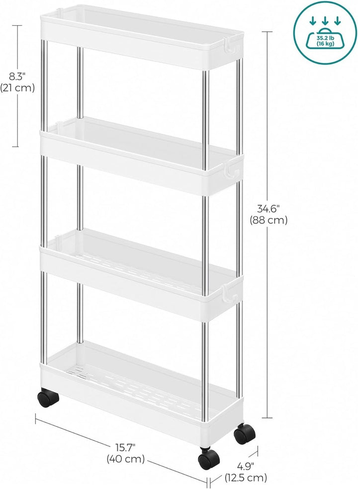 SONGMICS 4-Tier Slide Out Slim Rolling Storage Cart White