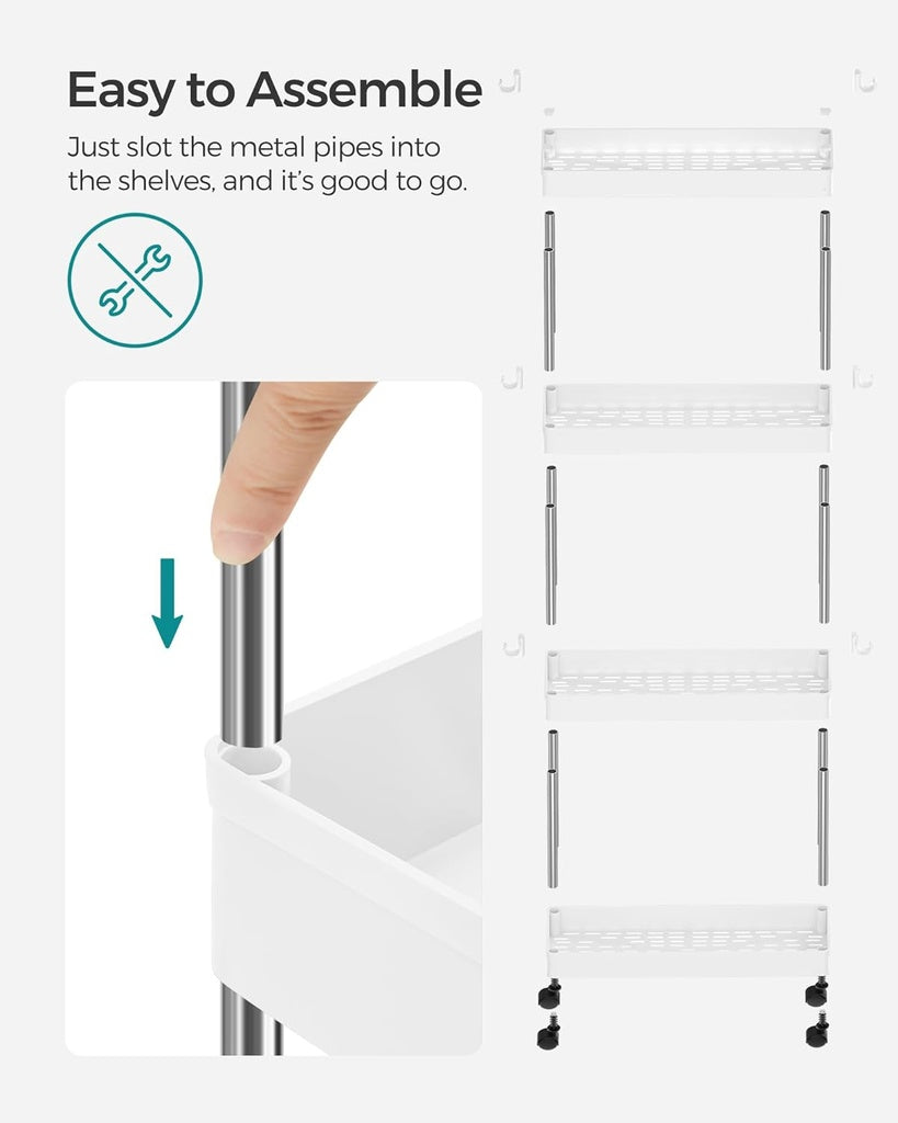 SONGMICS 4-Tier Slide Out Slim Rolling Storage Cart White