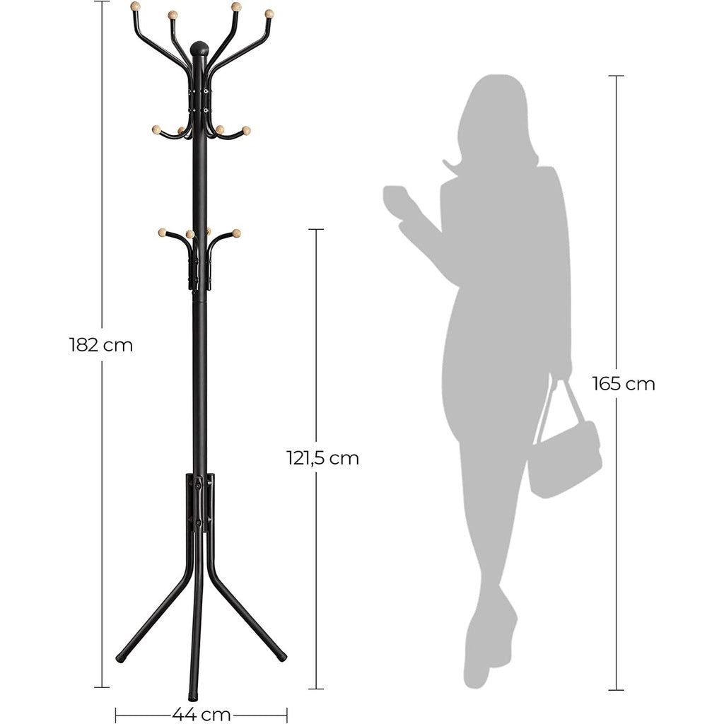 SONGMICS Metal Coat Rack 182 cm Tall Hall Tree Black