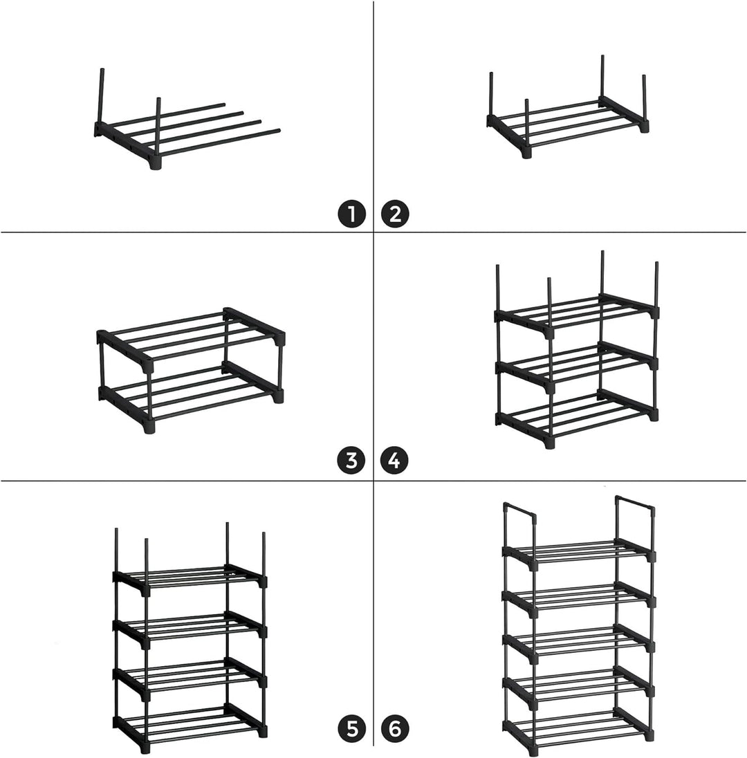 SONGMICS 5 Tier Metal Shoe Rack for 10 Pairs of Shoes Black