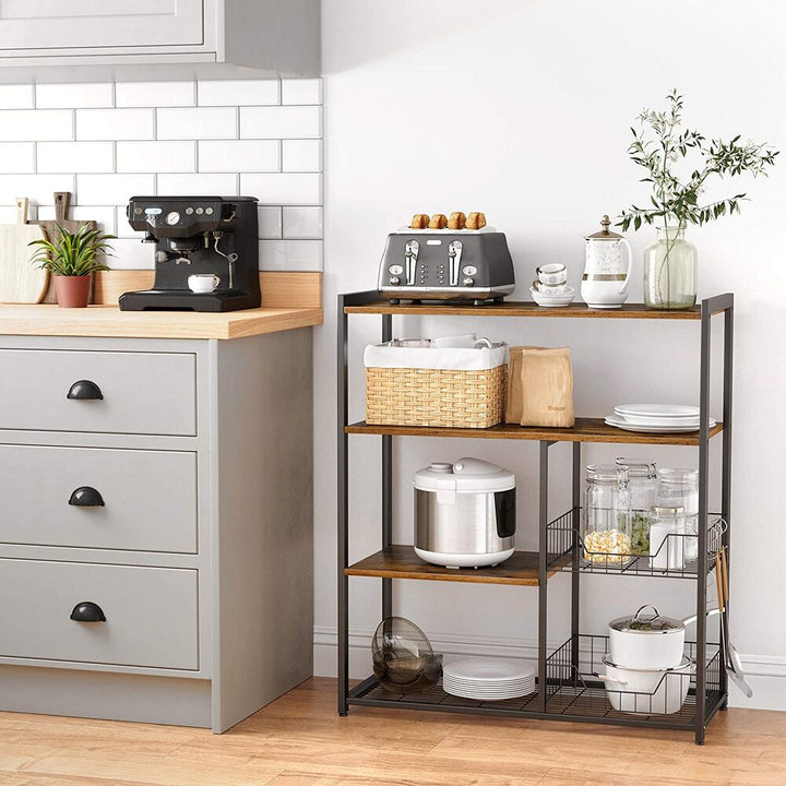 VASAGLE Baker's Rack Kitchen Island with 2 Metal Mesh Baskets Shelves and Hooks Industrial Style Rustic Brown