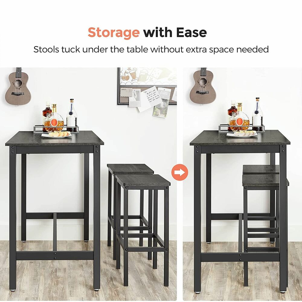 VASAGLE Bar Stools Set of 2 Bar Chairs Charcoal Gray