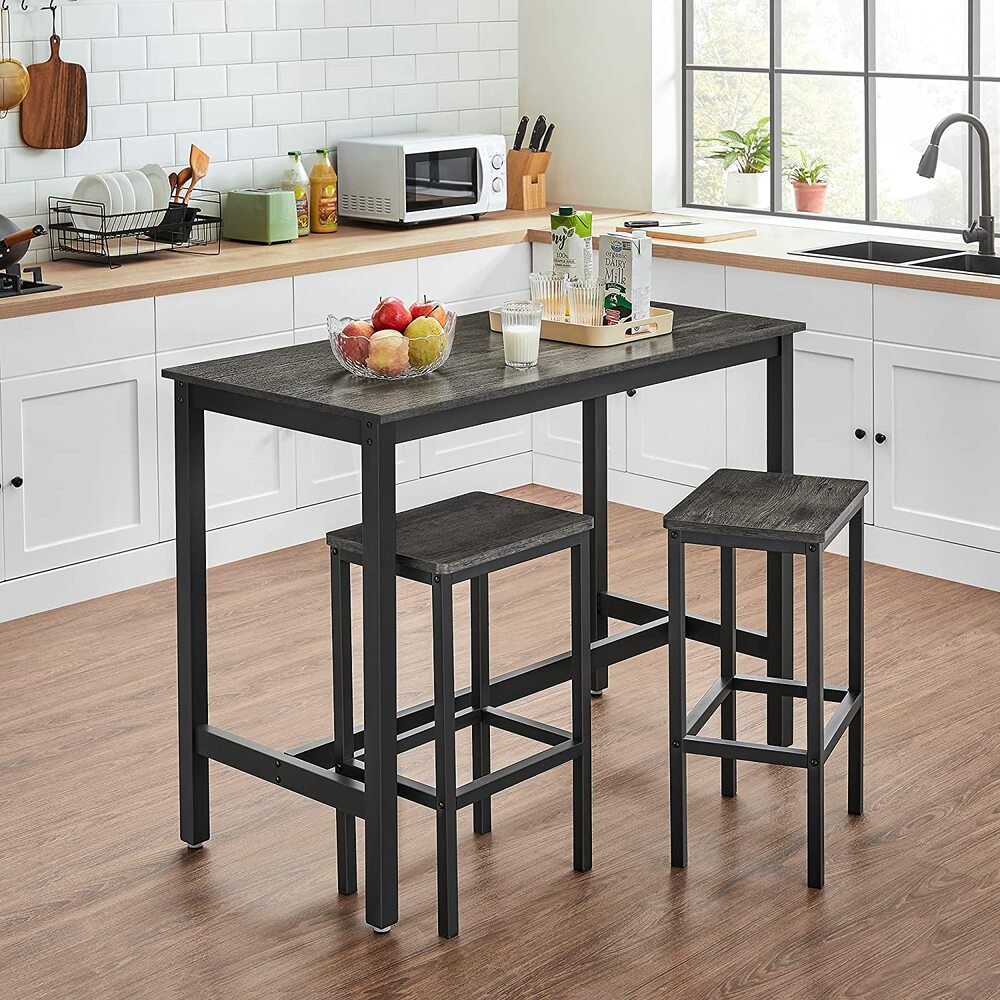 VASAGLE Bar Stools Set of 2 Bar Chairs Charcoal Gray