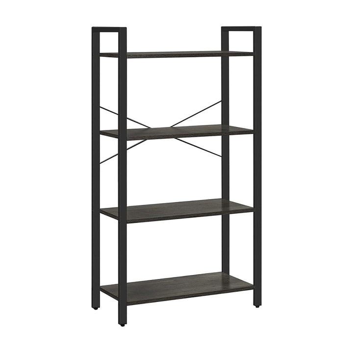 VASAGLE 4-Tier Bookshelf Storage Rack with Steel Frame for Living Room Office Study Hallway Industrial Style Charcoal Grey and Black