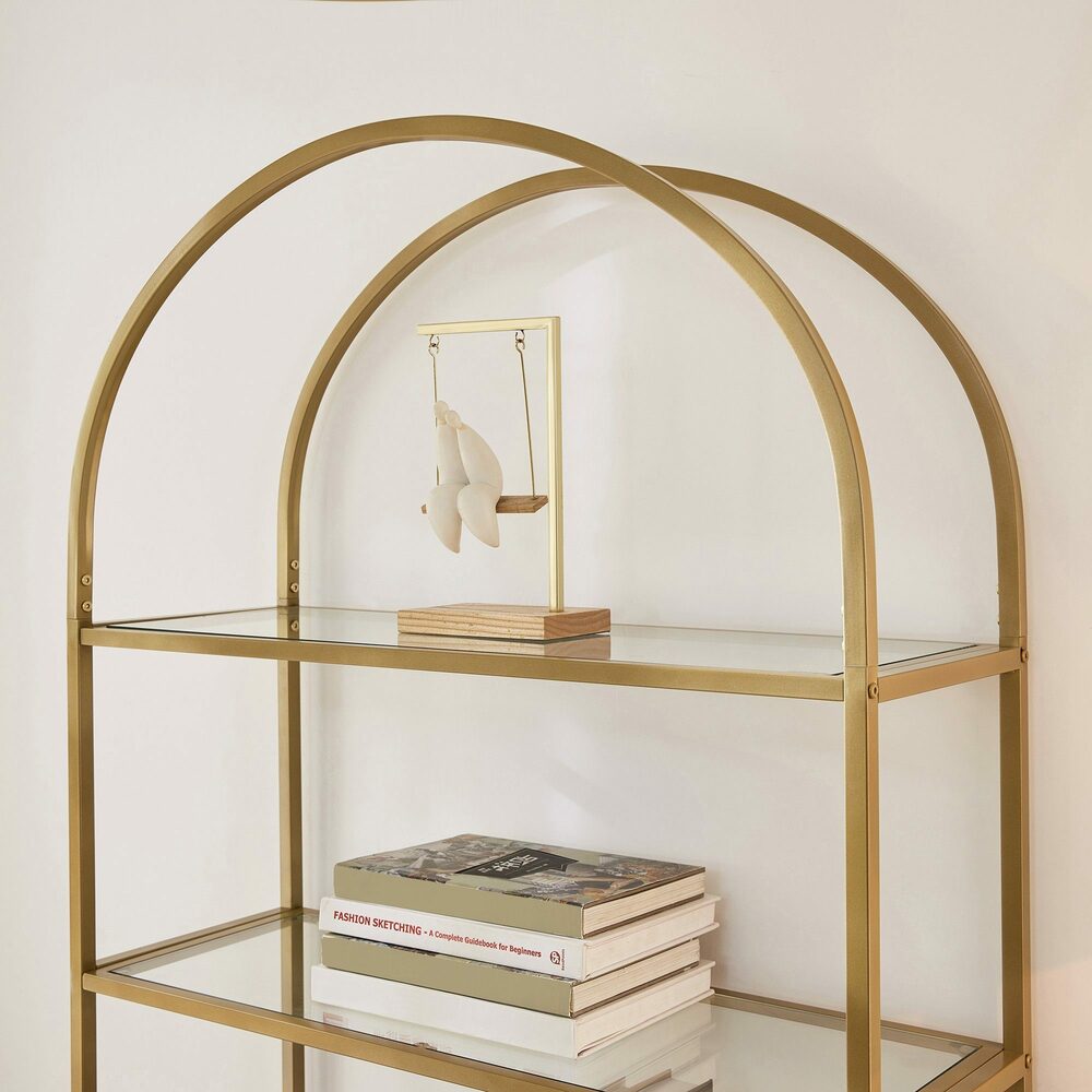 VASAGLE Bookshelf 5 Tier Tempered Glass with Gold Metal Frame