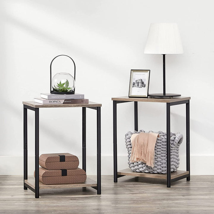 VASAGLE End Tables Set of 2 with Storage Shelf Steel Frame Greige and Black