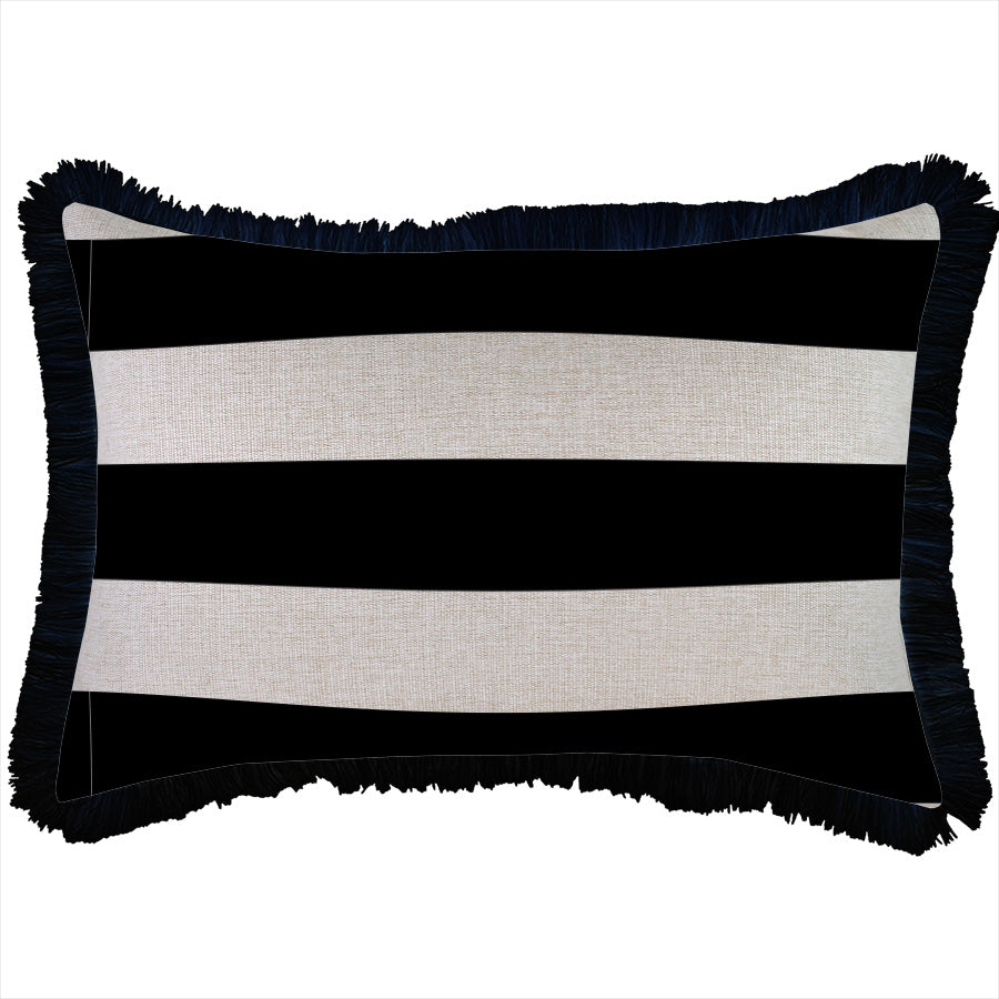 Cushion Cover-Coastal Fringe Black-Deck Stripe Black-35cm x 50cm