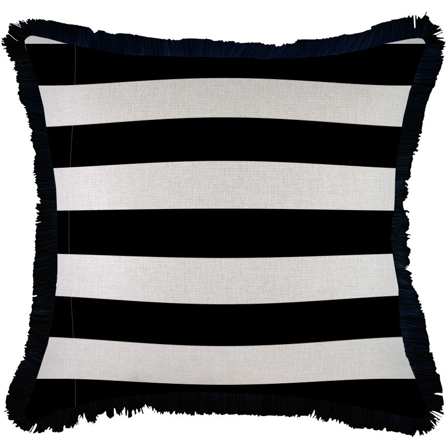 Cushion Cover-Coastal Fringe Black-Deck Stripe Black-60cm x 60cm