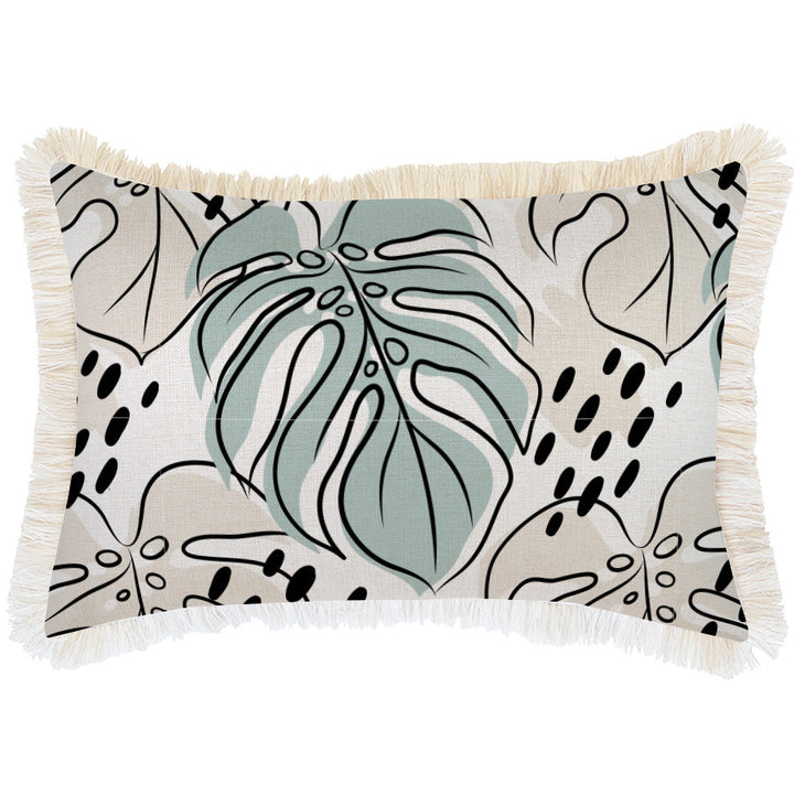 Cushion Cover-Coastal Fringe Natural-Rainforest Seafoam-35cm x 50cm