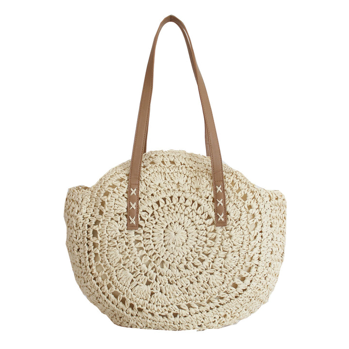 Round Straw Beach Bag Natural