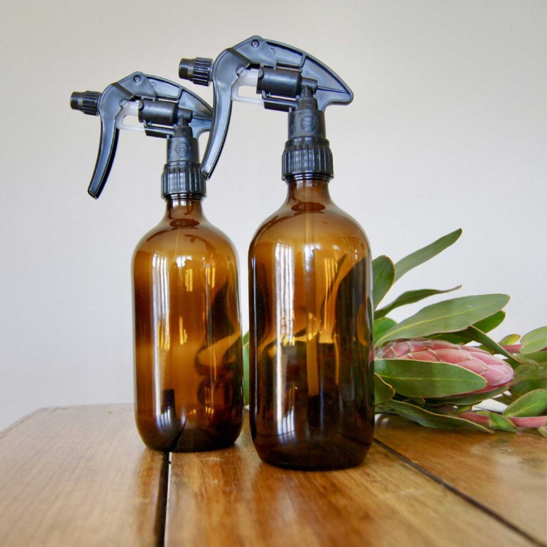 5x 500ml Amber Glass Spray Bottle + Trigger - Refillable Oil Dispenser