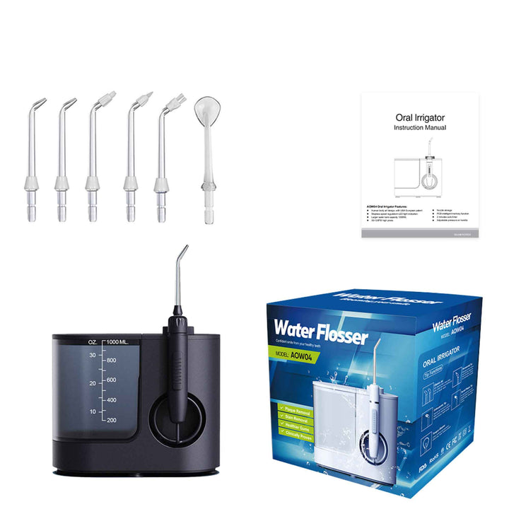 Water Jet Dental Flosser 1000ml Black - Electric Oral Pressure Irrigator