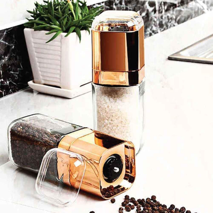 Salt and Pepper Grinder - 180ml Glass Design + Rose Gold Bottle Manual Hand Mill