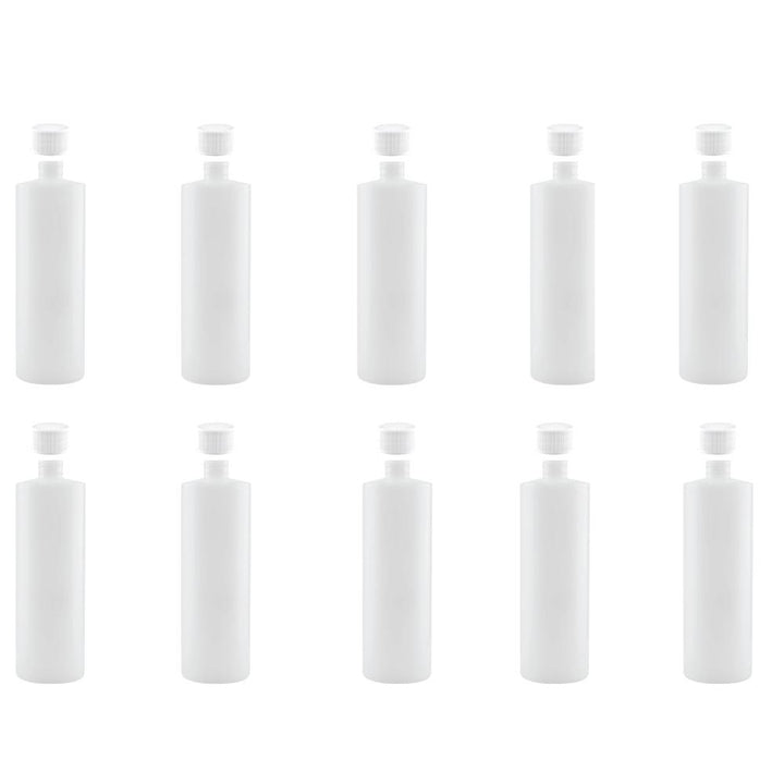 10x 1L Clear HDPE Round Bottle + 28/410 Caps - Empty Plastic Food Storage