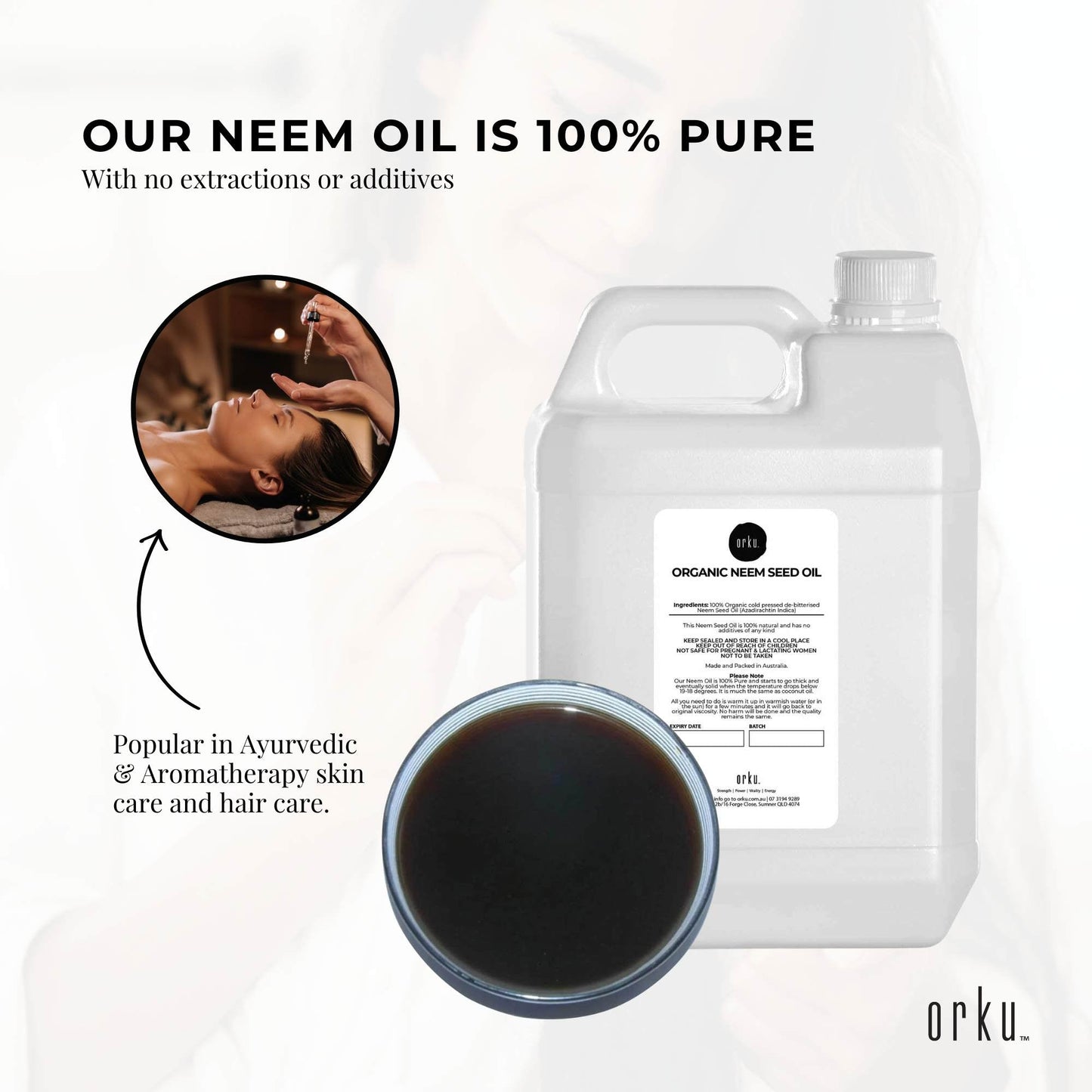 Orku 5L Organic Neem Seed Oil - Debitterised Cold Pressed Azadirachtin Indica