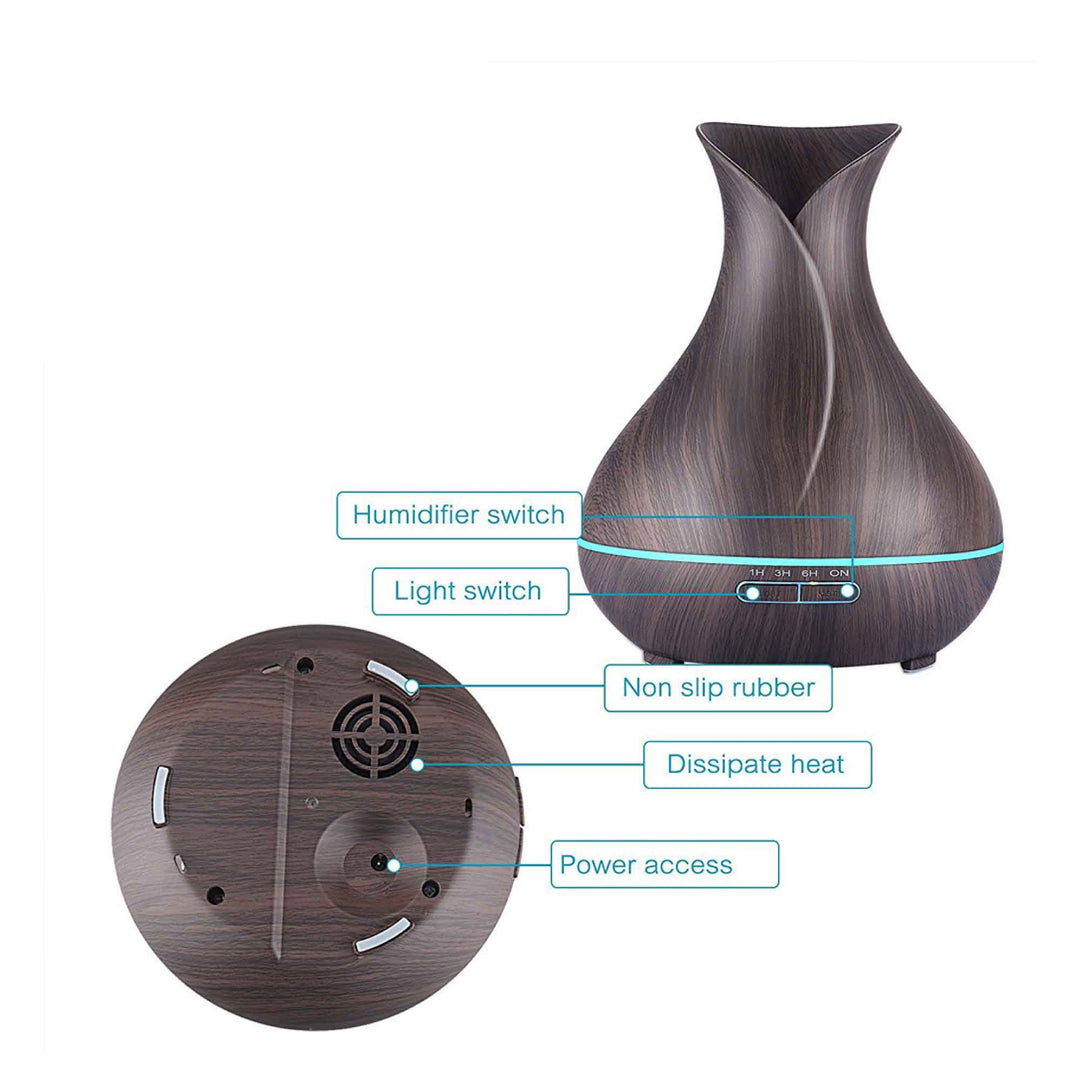 Essential Oil Aroma Diffuser and Remote - 400ml Tulip Dark Ultrasonic Humidifier