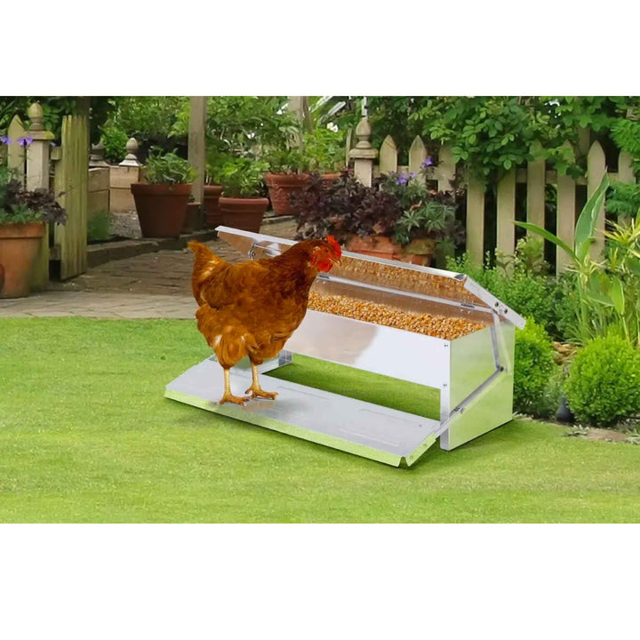 11L Automatic Chook Chicken Feeder Poultry Auto Treadle Aluminium Metal Feeders