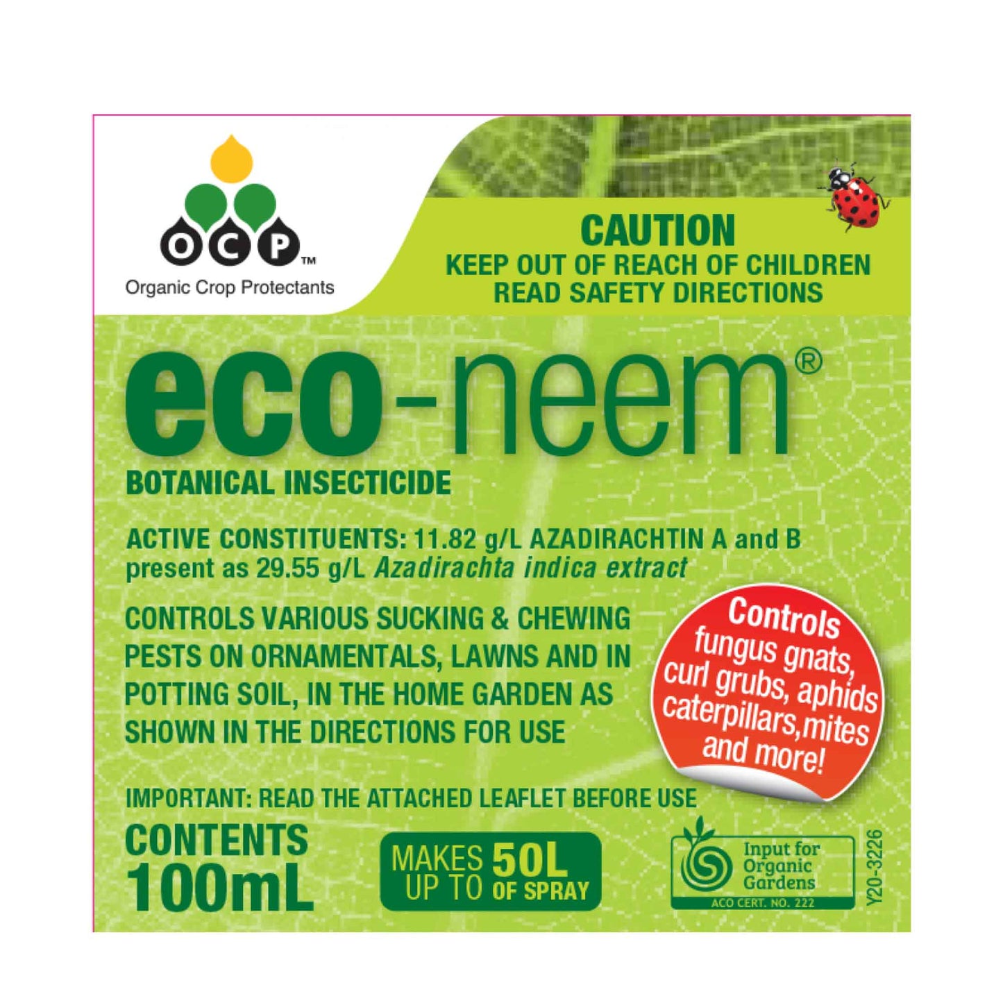 100ml Eco Neem Oil Botanical Organic Insecticide Econeem Sucking Lawn Grubs Pest