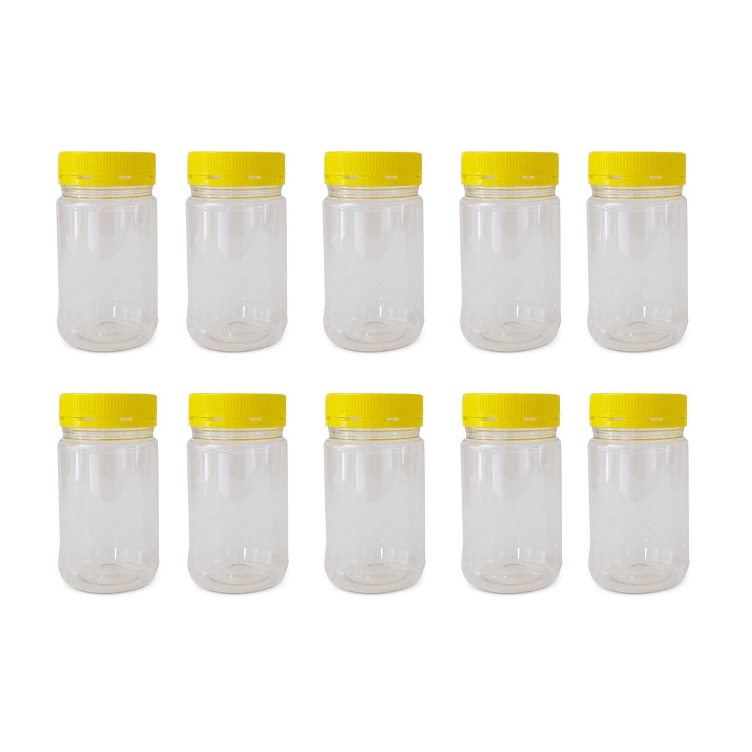 10x 500g Plastic Honey Jars + Lids - Round Clear Food Grade Packaging Containers