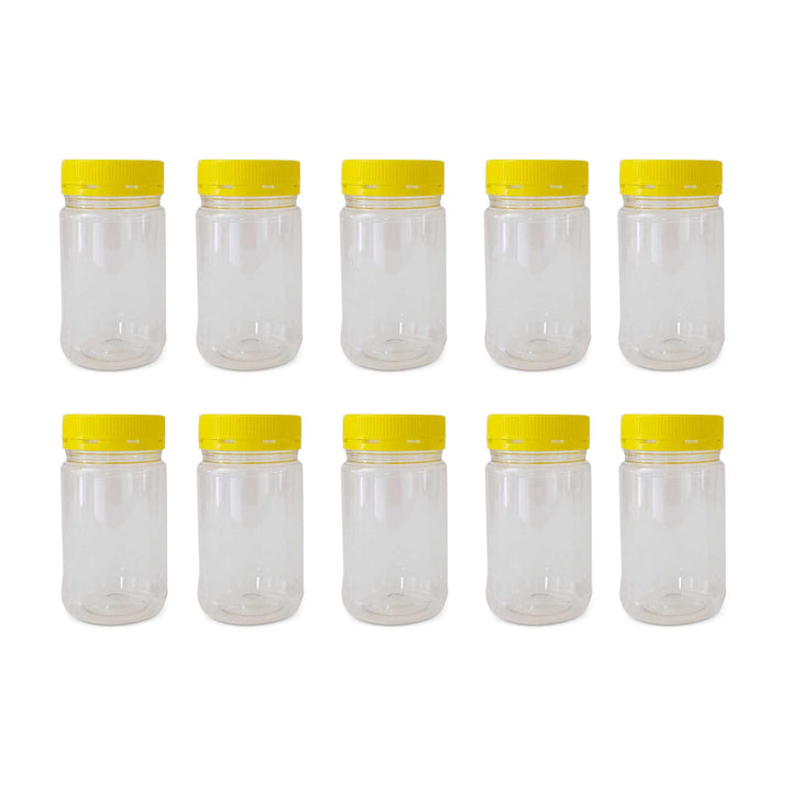 10x 500g Plastic Honey Jars + Lids - Round Clear Food Grade Packaging Containers