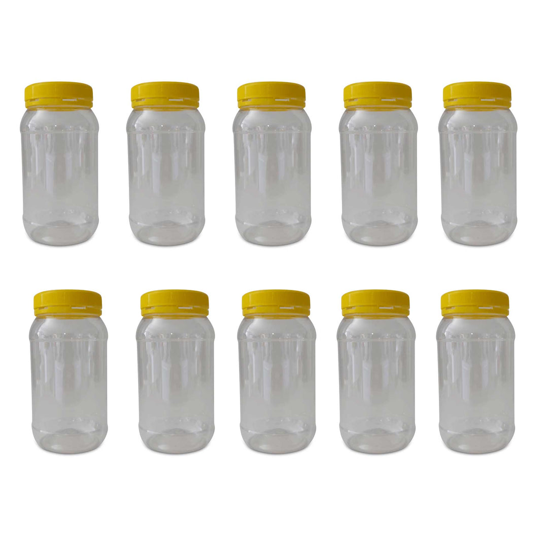 10x 1Kg Plastic Honey Jars + Lids - Round Clear Food Grade Packaging Containers