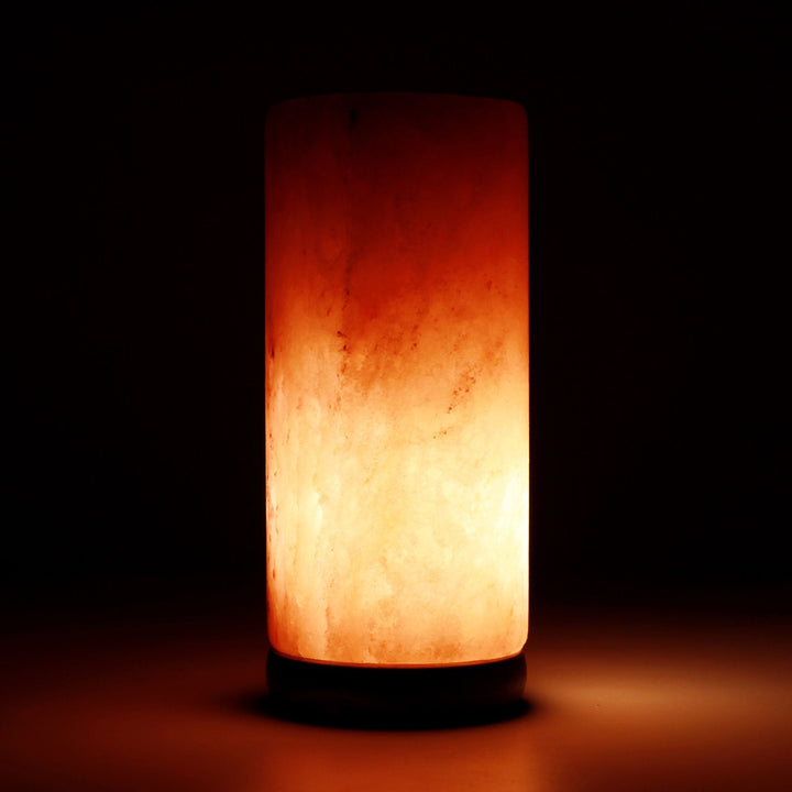 12V 12W Cylinder Himalayan Pink Salt Lamp Carved Rock Crystal Light Bulb On/Off