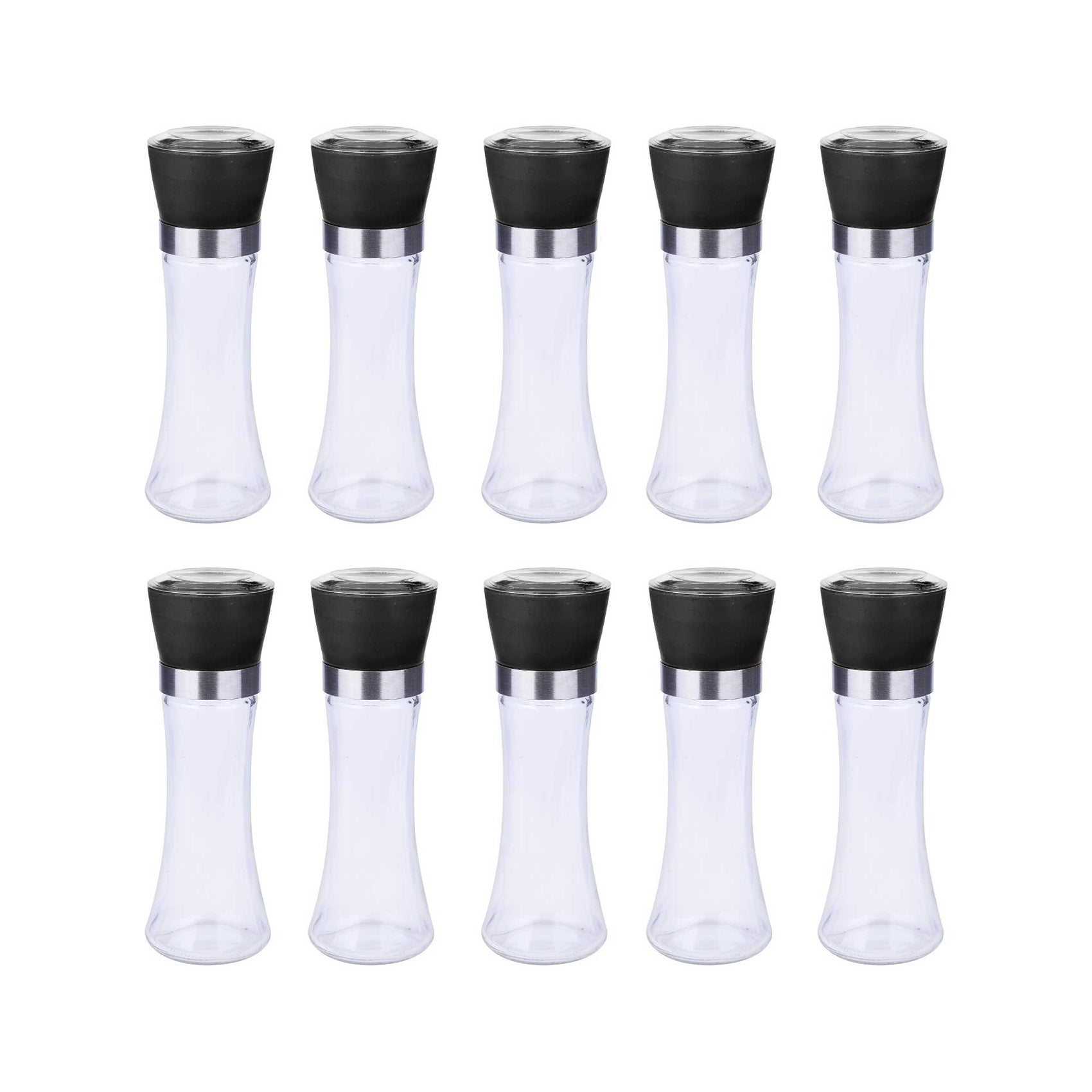 10x 180ml Glass Salt or Pepper Grinder 18cm - Adjustable Ceramic Core Tall Mill