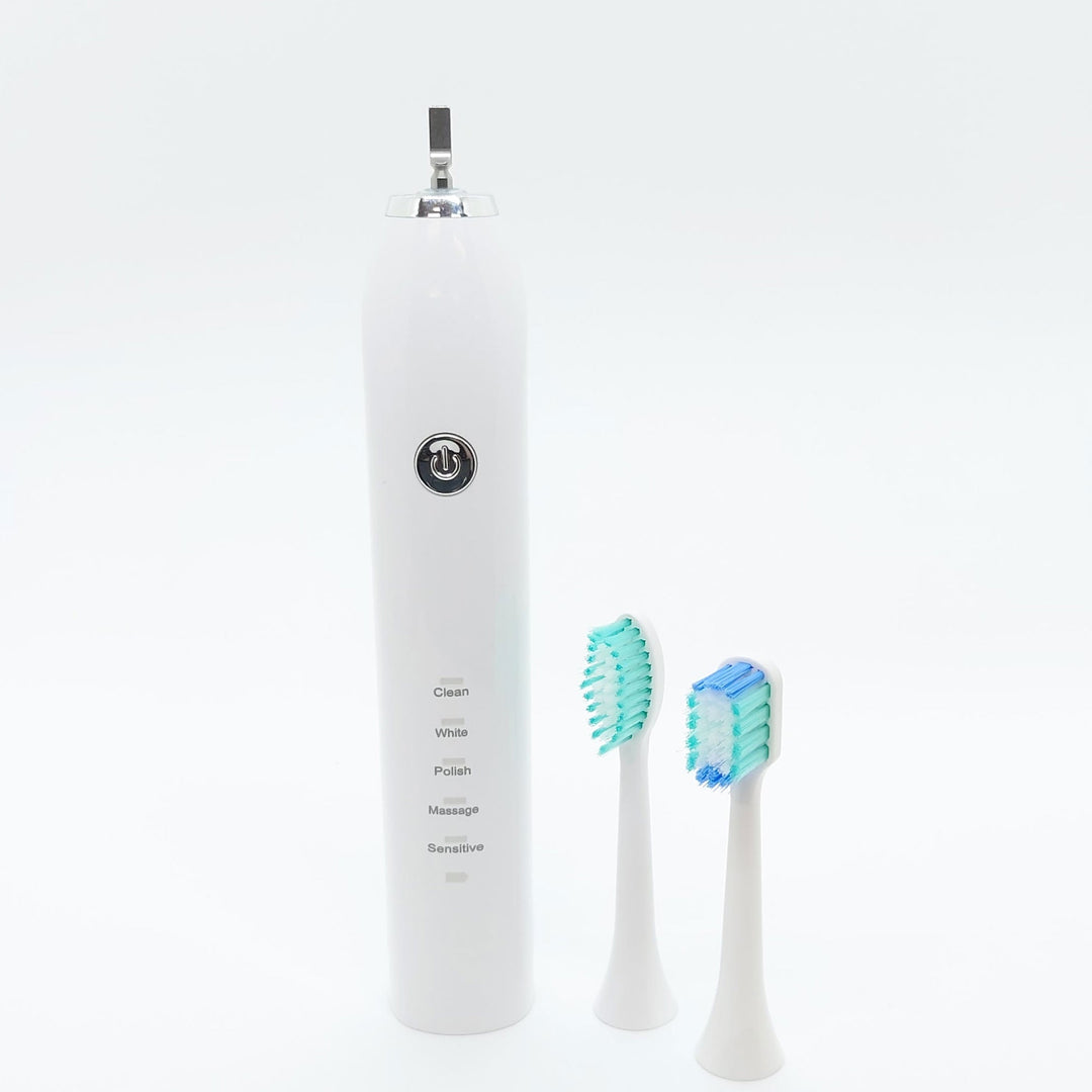 Sonic Electric Toothbrush White - Waterproof USB Charging 5 Modes 2 Heads + Case