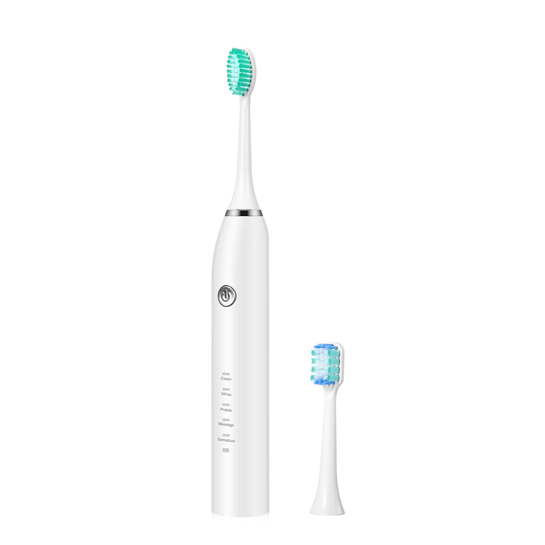 Sonic Electric Toothbrush White - Waterproof USB Charging 5 Modes 2 Heads + Case