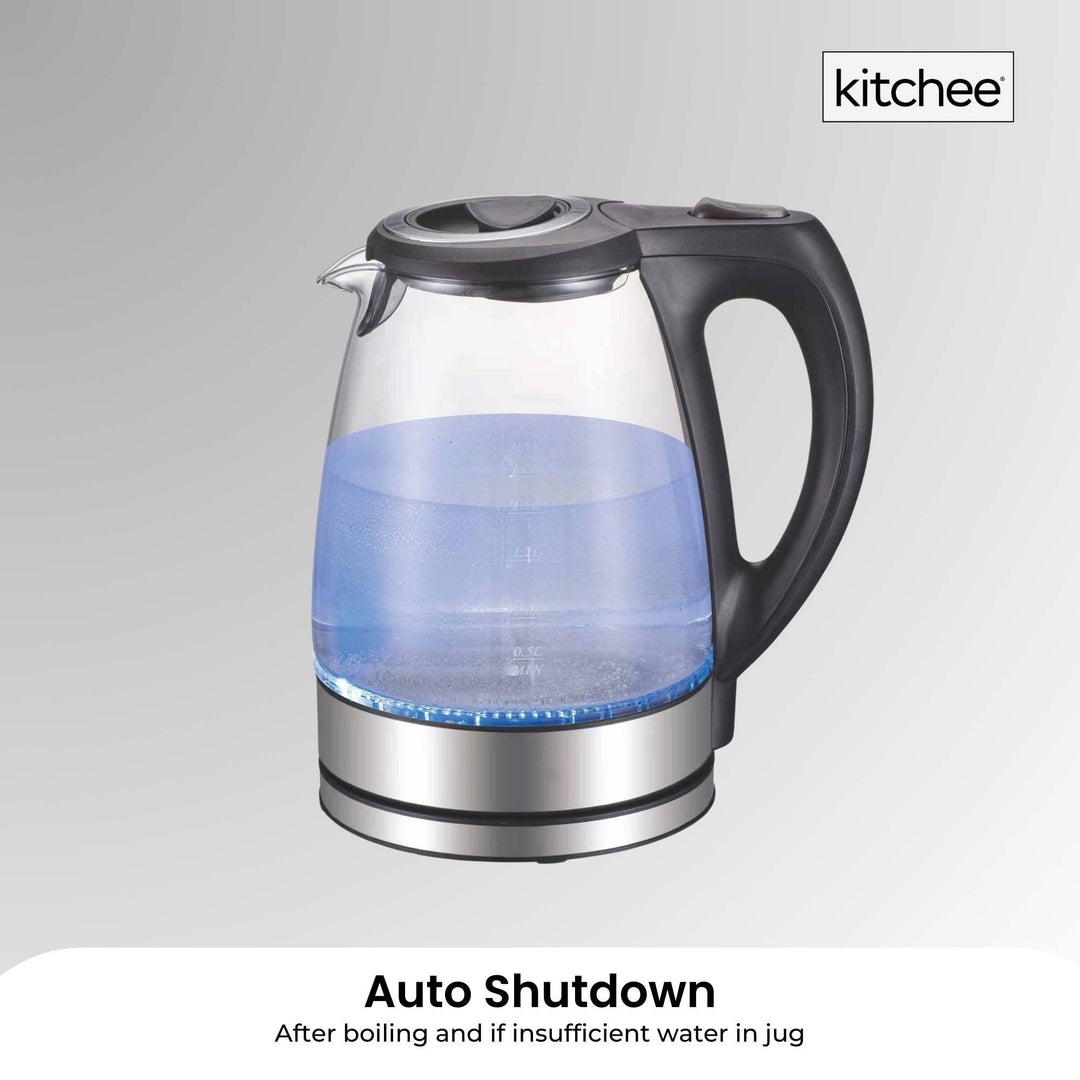 1.7L Electric Glass Kettle LED Blue Light 360 Automatic Cordless Water Boiling Jug